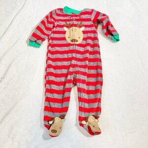 5/$25 Carter's Baby Reindeer Fleece Footed Pajamas‎ Sleeper Red Grey Stripe 6M